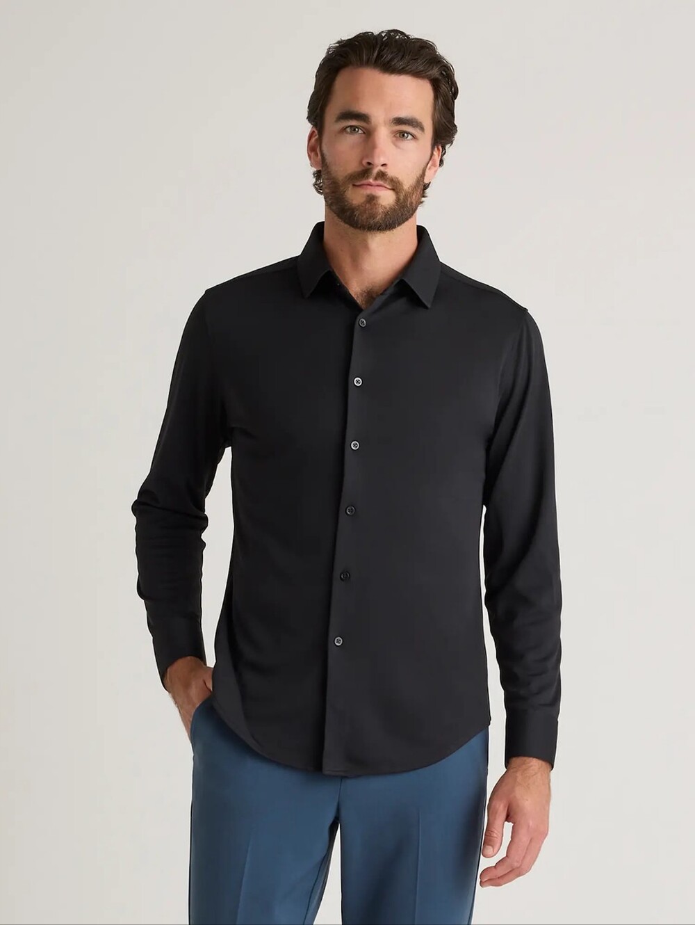 Quince Comuter Stretch Men's Black Long Sleeve Button-Up Shirt NWT Size Large